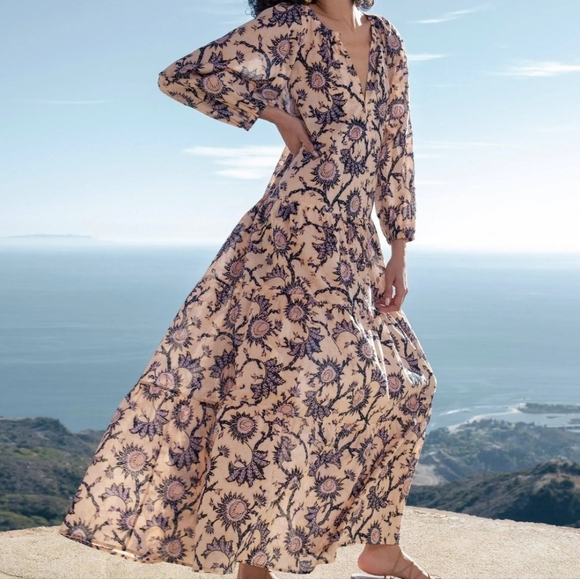 A.L.C. Marcia Printed Cotton Voile Tiered Boho Hippie Dress with Pockets Size 8 - Picture 2 of 11